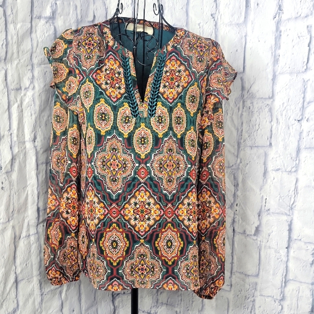 Loft Multicolor Patterned Blouse Xs - image 1